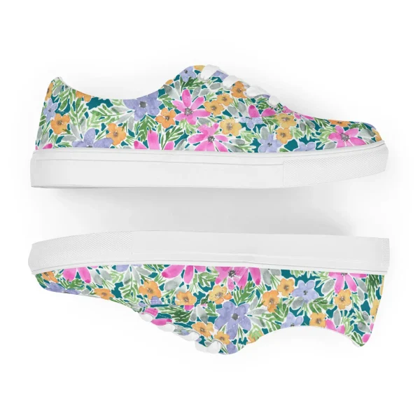 Colorful Floral Print Sneakers – Lace-Up Canvas Shoes, Vibrant Summer Style - Image 3