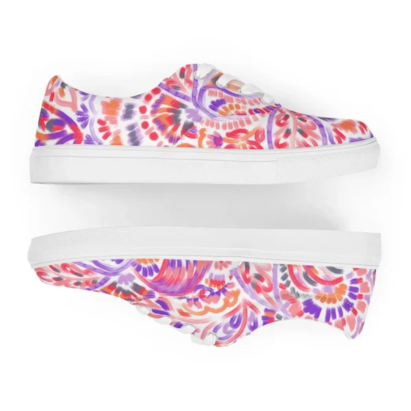 Vibrant Abstract Floral Sneakers, Colorful Lace Up Canvas Shoes - Image 3