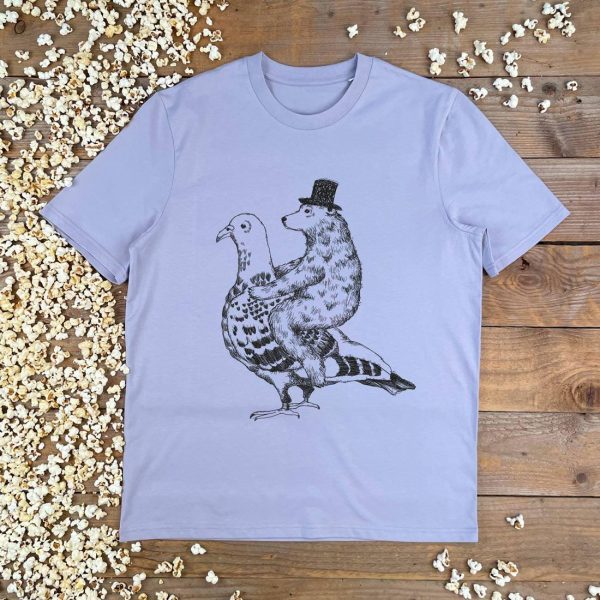 Bear and Pigeon T-Shirt  cool bear tshirt  gift for him  graphic - Image 3