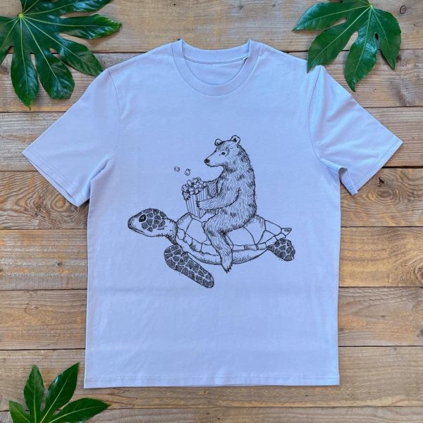 Bear riding Turtle T-Shirt  men's bear tee  cool bear tshirt  graphic - Image 2